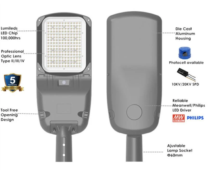 Die Casting Aluminum Highway Photocell LED Street Light with Adjustable Install Angle